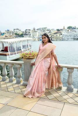 Peach Premium Soft Silk Zari Woven Saree Festive Wear 4