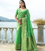 Pista Premium Soft Silk Zari Woven Saree Festive Wear