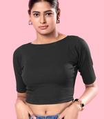Mmore Trendy Stretchable Black Elbow Sleeve Length Non-padded Blouse