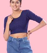 Mmore Trendy Stretchable Navy Blue Round Neck Non-Padded Blouse