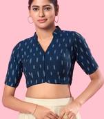 Mmore Navy Blue Printed Cotton Padded Blouse - Elegant Women's Partywear Blouse