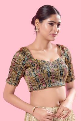 Mmore Navy Blue Brocade Padded Blouse - Elegant Women's Partywear Blouse 3