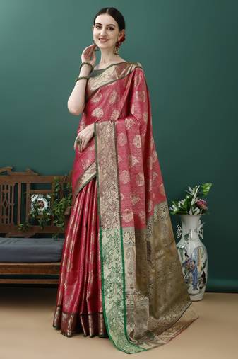 Pink Woven Design Kanjeewaram Silk Zari Work Saree