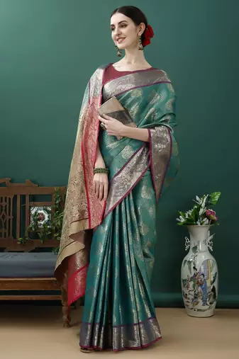 Turquoise Woven Design Kanjeewaram Silk Zari Work Saree