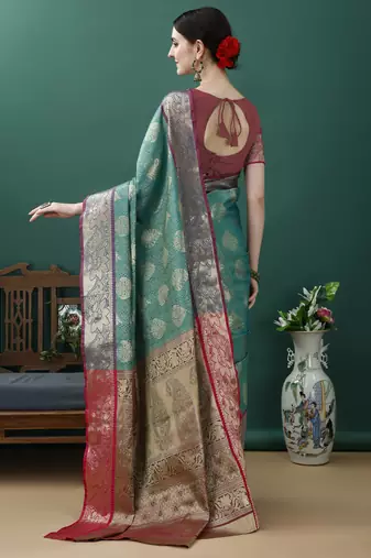 Turquoise Woven Design Kanjeewaram Silk Zari Work Saree