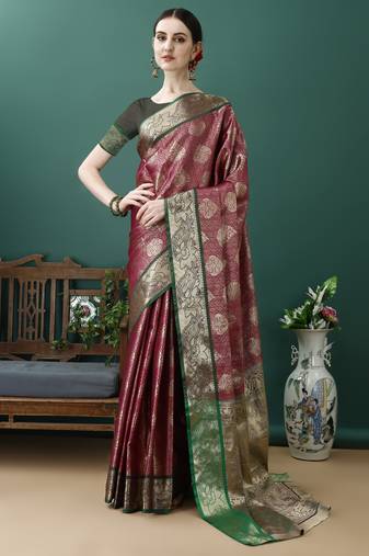 Wine Woven Design Kanjeewaram Silk Zari Work Saree