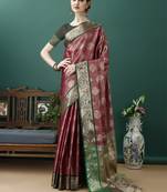 Wine Woven Design Kanjeewaram Silk Zari Work Saree