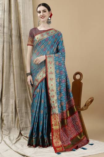 Blue Patola Woven Design Art Silk Zari Work Saree