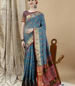 Blue Patola Woven Design Art Silk Zari Work Saree