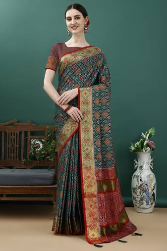Green Patola Woven Design Art Silk Zari Work Saree