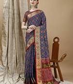 Navy Blue Patola Woven Design Art Silk Zari Work Saree
