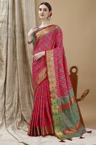 Pink Patola Woven Design Art Silk Zari Work Saree