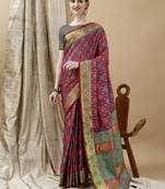 Wine Patola Woven Design Art Silk Zari Work Saree