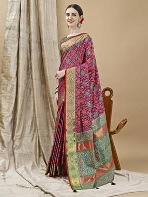 Wine Patola Woven Design Art Silk Zari Work Saree 2