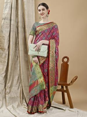 Wine Patola Woven Design Art Silk Zari Work Saree 3