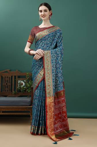 Blue Patola Woven Design Art Silk Zari Work Saree