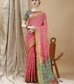 Peach Patola Woven Design Art Silk Zari Work Saree