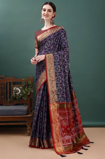 Navy Blue Patola Woven Design Art Silk Zari Work Saree