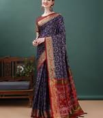Navy Blue Patola Woven Design Art Silk Zari Work Saree