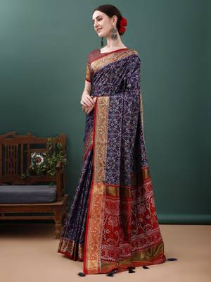 Navy Blue Patola Woven Design Art Silk Zari Work Saree 2