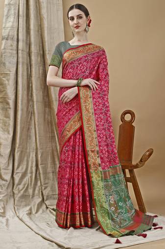 Pink Patola Woven Design Art Silk Zari Work Saree