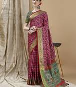 Wine Patola Woven Design Art Silk Zari Work Saree