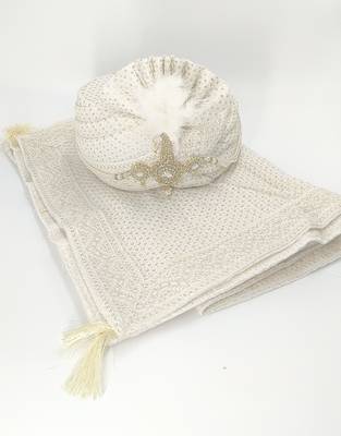 OFFWHITE EMBROIDERY SAFA TURBAN WITH DUPATTA 1