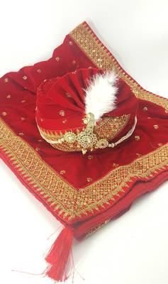 RED EMBRODIERY GROOM SAFA TURBAN WITH DUPATTA 1