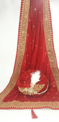 RED EMBRODIERY GROOM SAFA TURBAN WITH DUPATTA 2