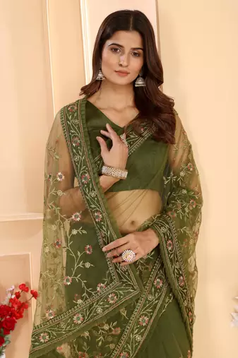 Beautiful Latest Designed Embroidered Bollywood Net Saree With Unstiched Blouse