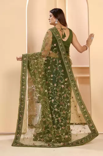 Beautiful Latest Designed Embroidered Bollywood Net Saree With Unstiched Blouse