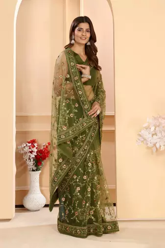 Beautiful Latest Designed Embroidered Bollywood Net Saree With Unstiched Blouse
