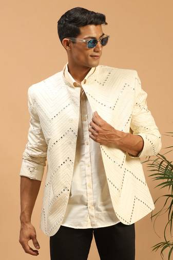 Men'S Cream Viscose Ethnic Combo Set