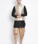 Black Silk Blend Jacket, Kurta And Dhoti Set