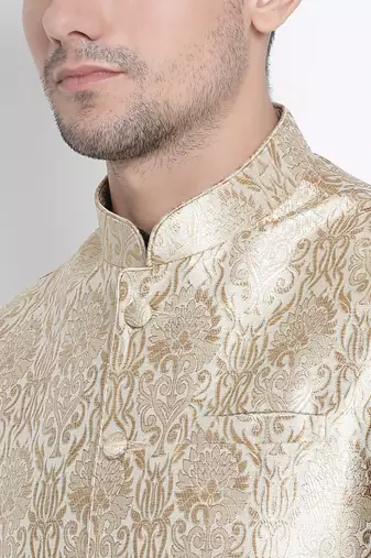 Black Silk Blend Jacket, Kurta And Dhoti Set