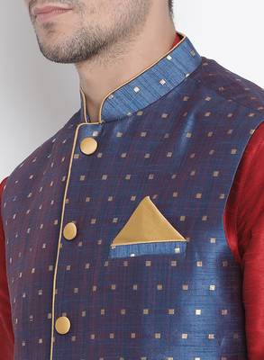 Maroon Silk Blend Jacket, Kurta And Dhoti Set 3