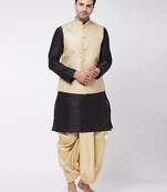 Black,Cream And Gold Silk Blend Jacket, Kurta And Dhoti Set