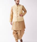 Rose Gold Silk Blend Jacket, Kurta And Dhoti Set