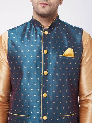  rose gold,blue and maroon silk blend jacket, kurta and dhoti set 4