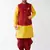  yellow and maroon silk blend jacket, kurta and dhoti set