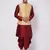  gold and maroon silk blend jacket, kurta and dhoti set