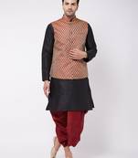  black and maroon silk blend jacket, kurta and dhoti set