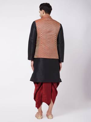  black and maroon silk blend jacket, kurta and dhoti set 3