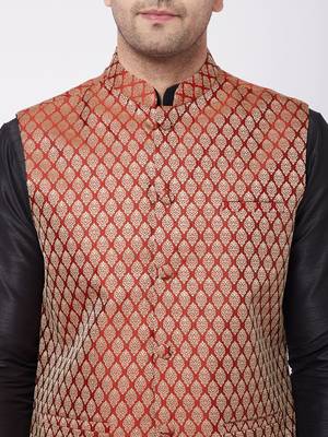  black and maroon silk blend jacket, kurta and dhoti set 4