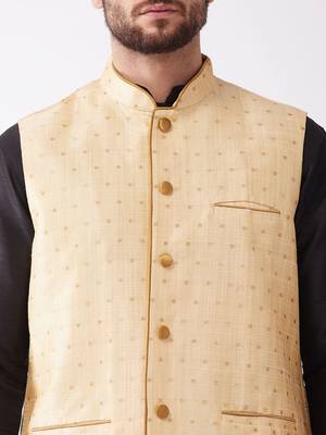 Black And Gold Silk Blend Jacket, Kurta And Dhoti Set 4