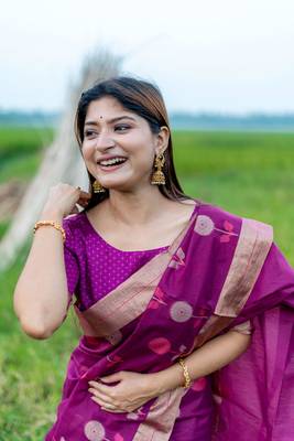 Purple Pure Linen silk blend Jamdani Woven Saree Festive Wear 3