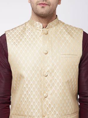Wine, Cream And Black Silk Blend Jacket, Kurta And Dhoti Set 4