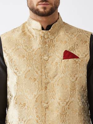 Black, Rose Gold And Maroon Silk Blend Jacket, Kurta And Dhoti Set 4