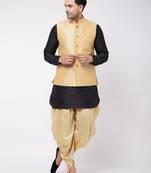 Black And Gold Silk Blend Jacket, Kurta And Dhoti Set