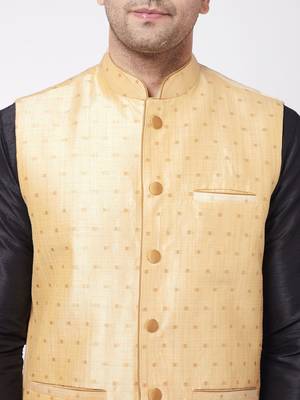 Black And Gold Silk Blend Jacket, Kurta And Dhoti Set 4